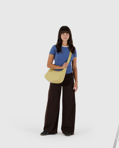 Medium Recycled Leather Crescent Bag Straw