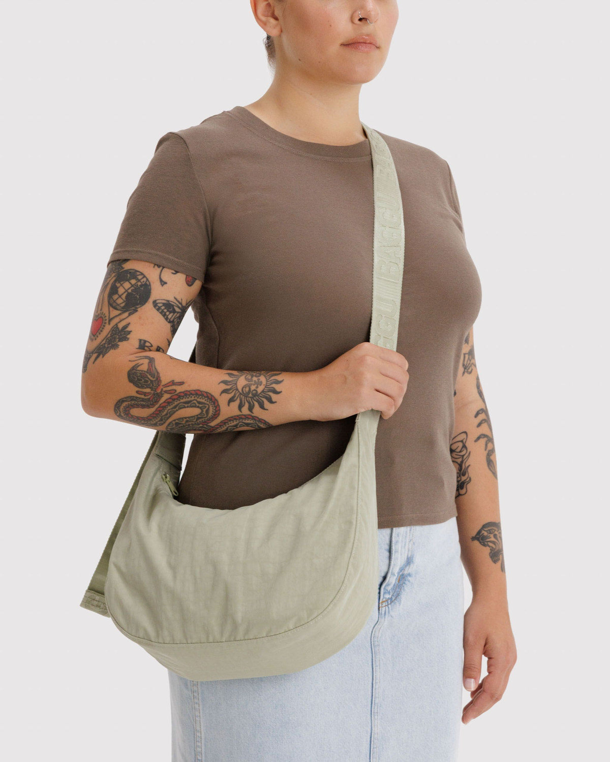 Medium Nylon Crescent Bag Celadon