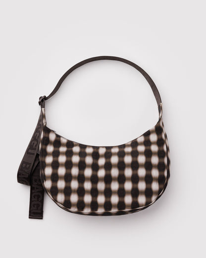 Medium Nylon Crescent Bag Blurred Gingham Brown