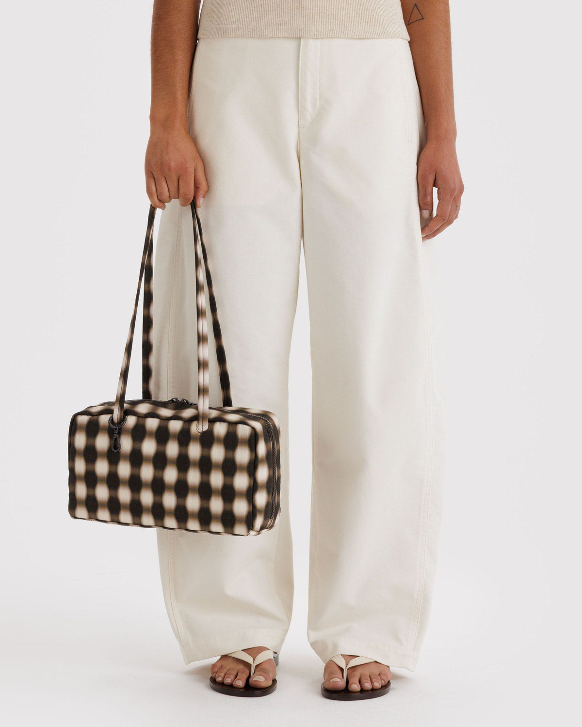 Nylon Bowler Bag Blurred Gingham Brown