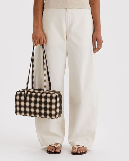 Nylon Bowler Bag Blurred Gingham Brown