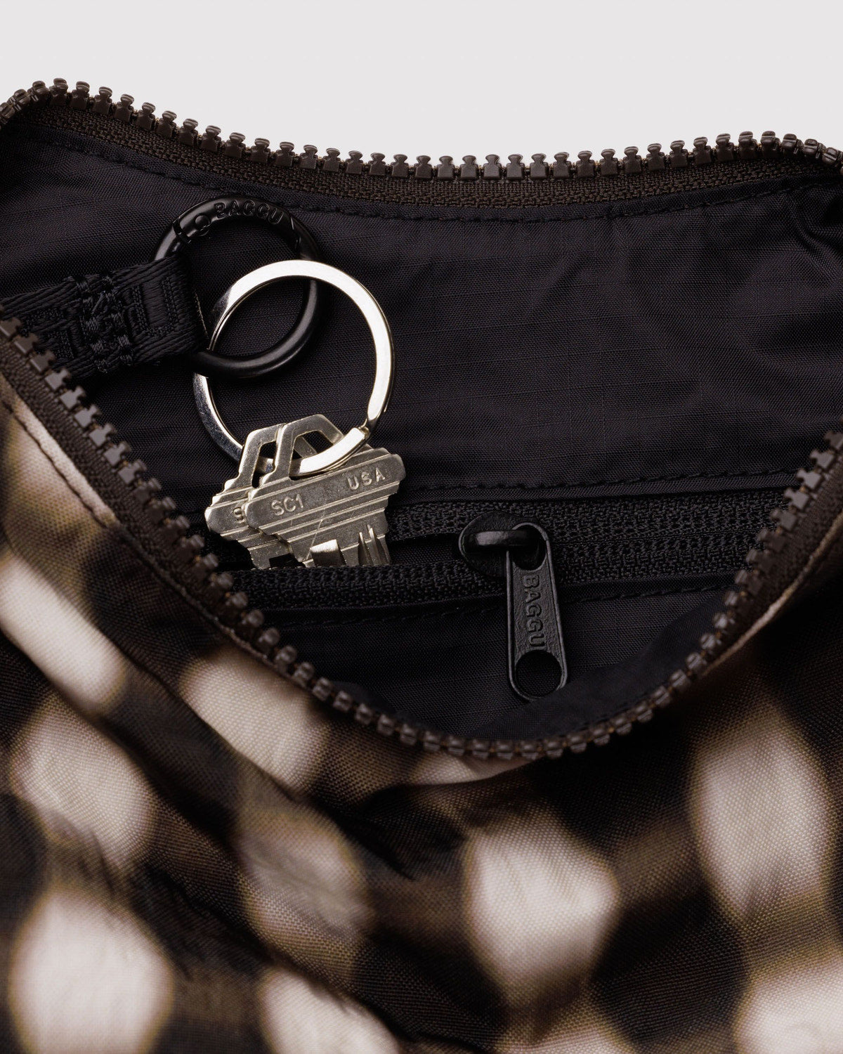 Small Nylon Crescent Bag Blurred Gingham Brown
