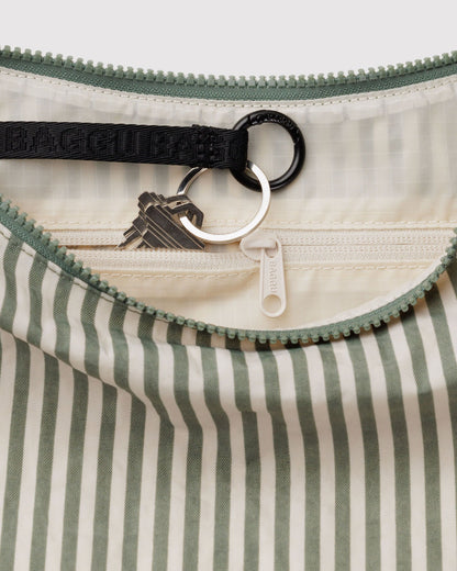 Medium Nylon Crescent Bag Sage Stripe
