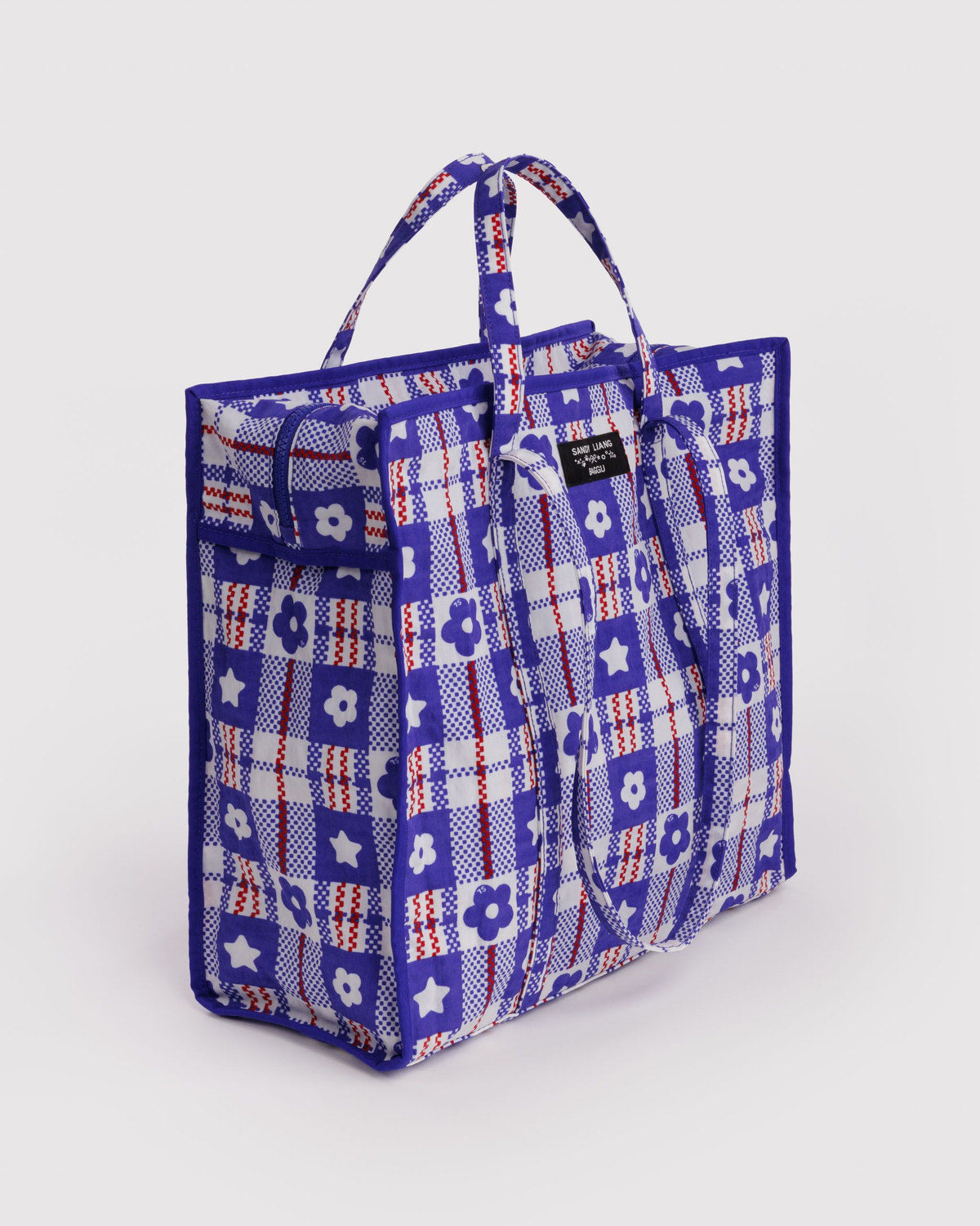 Large Nylon Market Bag Market Plaid Blue
