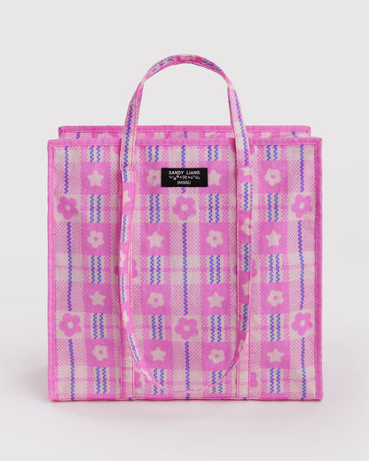 Large Nylon Market Bag Market Plaid Pink