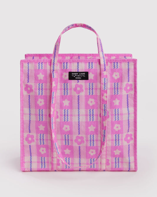 Large Nylon Market Bag Market Plaid Pink