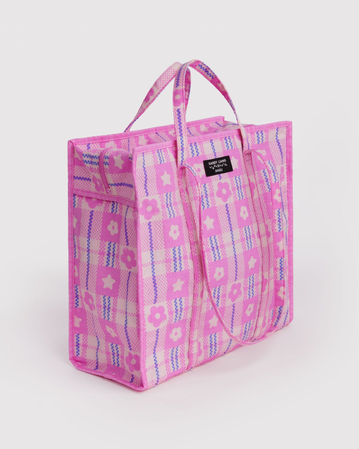 Large Nylon Market Bag Market Plaid Pink